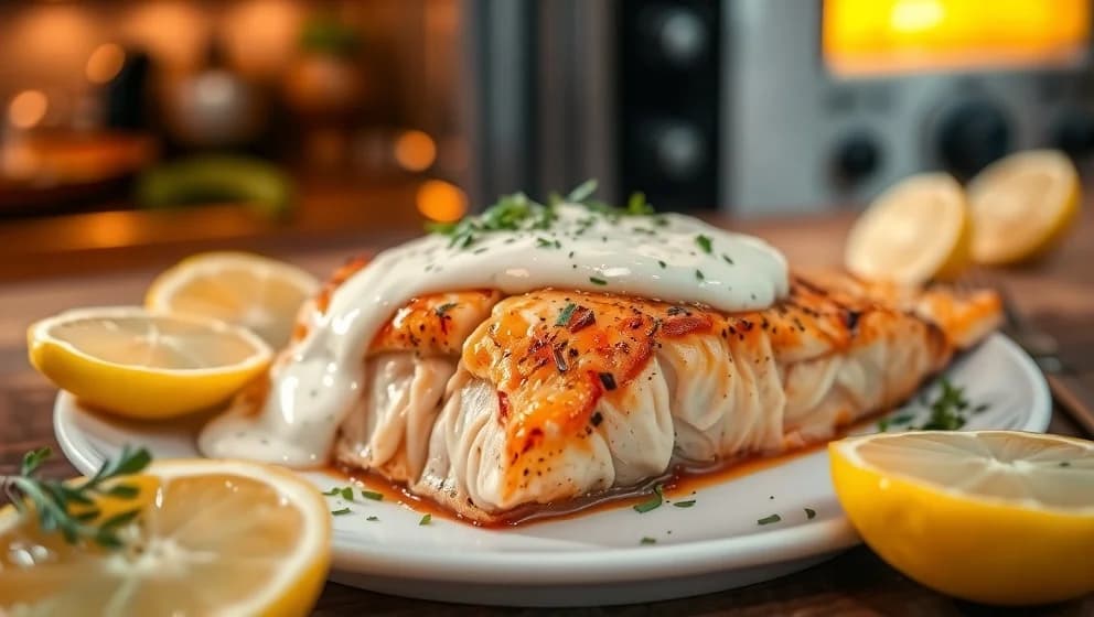 Lax i ugn med krämig sås